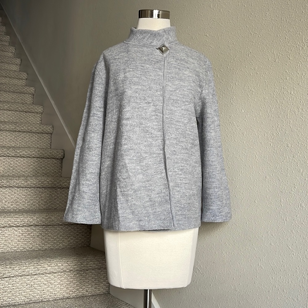 Karl Lagerfeld Paris Sz M Gray wool blend mock neck cardigan